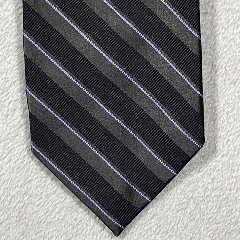 Trussini Italy Silk Cotton Striped Necktie Black Grey Purple Diagonal Stripe